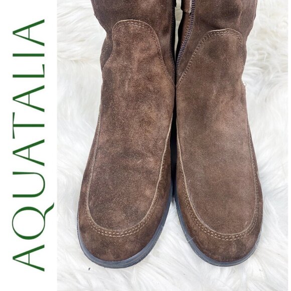 AQUATALIA SUEDE LEATHER KNEE BOOTS LOW WEDGE CHOCOLATE BROWN, Size 38 - Picture 6 of 14